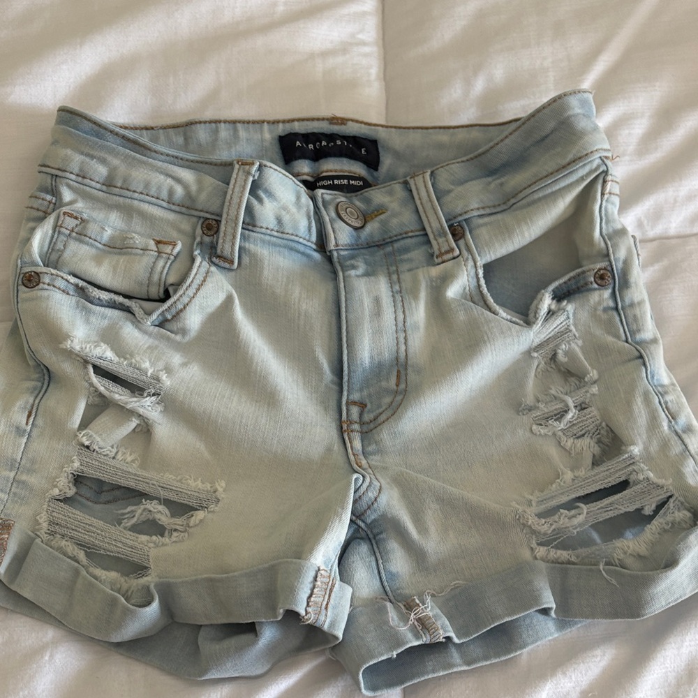Aeropostale Light Blue Ripped Jean Shorts